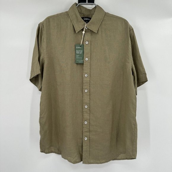 Quince Linen Short Sleeve Button Down Shirt Casual sz L Men's Washed Olive Green - Picture 1 of 4